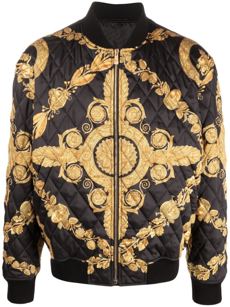 Versace Maschera Baroque-print quilted bomber jacket