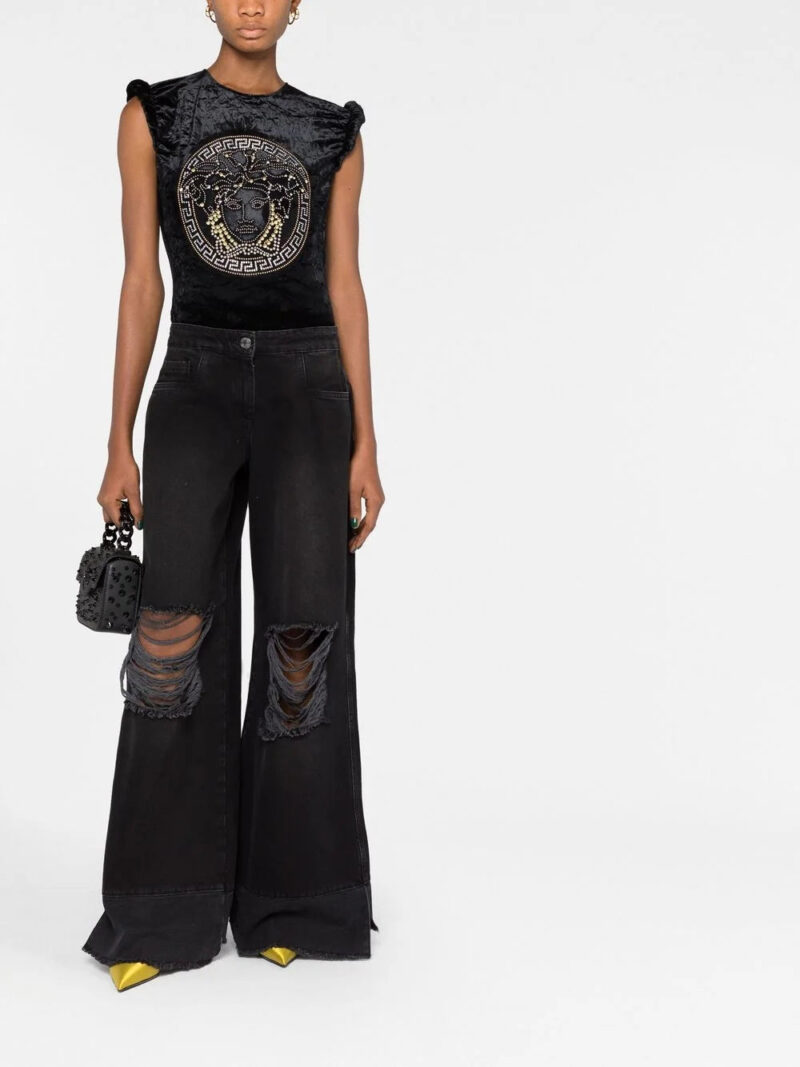 Versace  Medusa embellished velvet top