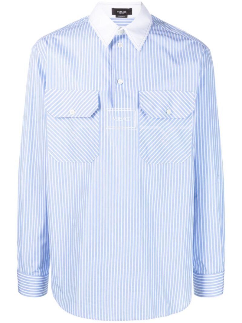 Versace logo-print pinstripe cotton shirt