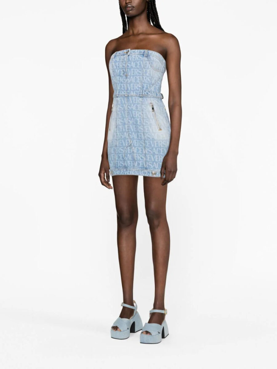 Versace  Allover logo-print denim minidress