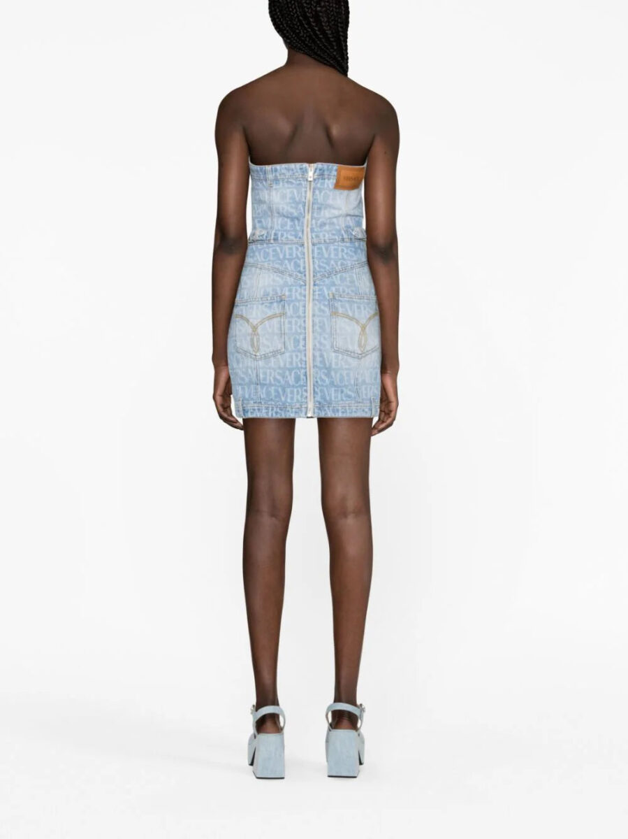 Versace  Allover logo-print denim minidress