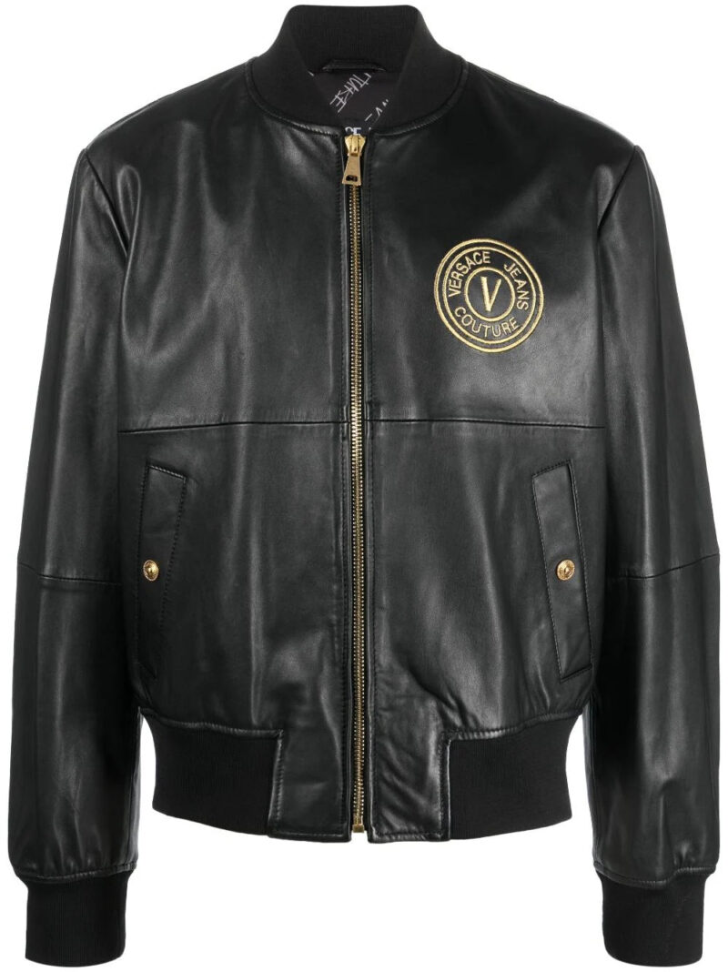 Versace Jeans Couture  logo-embroidered leather jacket