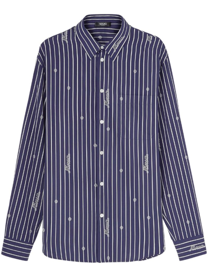 Versace logo-embroidered striped shirt