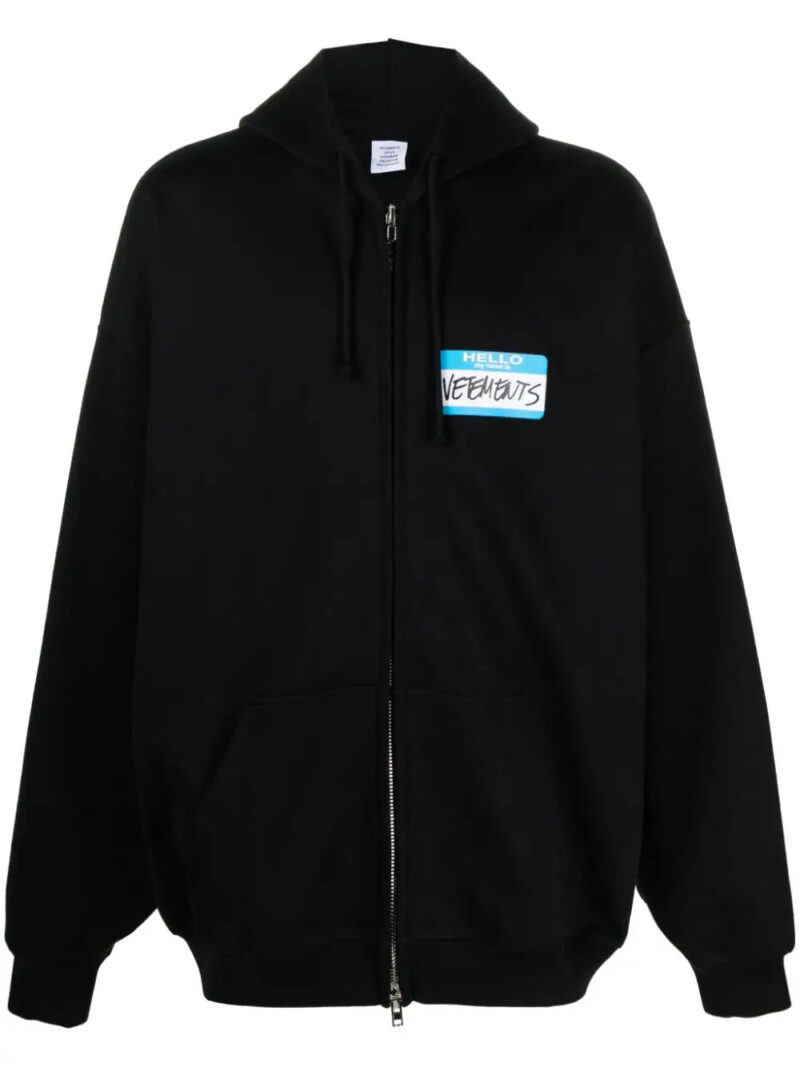 VETEMENTS  Name-tag print zip-up hoodie