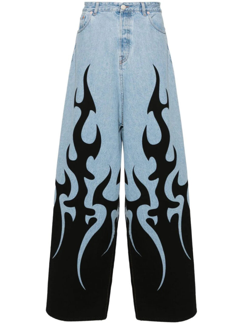 VETEMENTS  flame-print wide-leg jeans