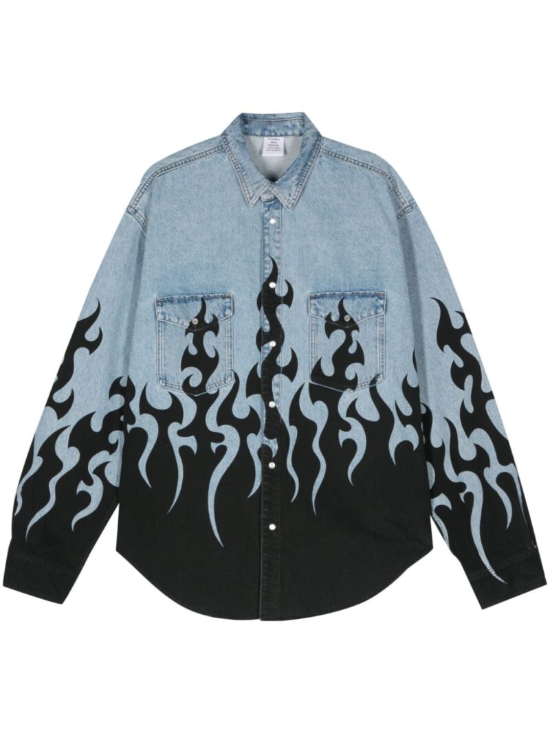 VETEMENTS flame-print denim shirt