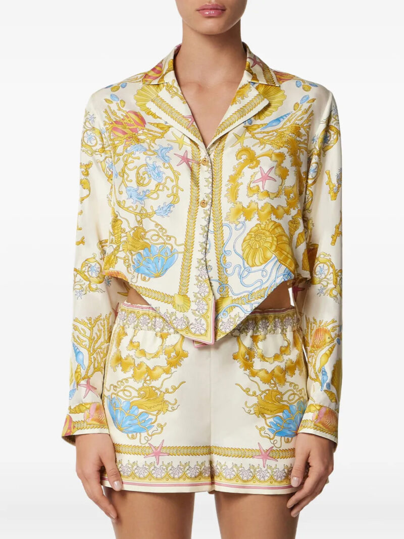 Versace Underwater Barocco knotted cropped shirt