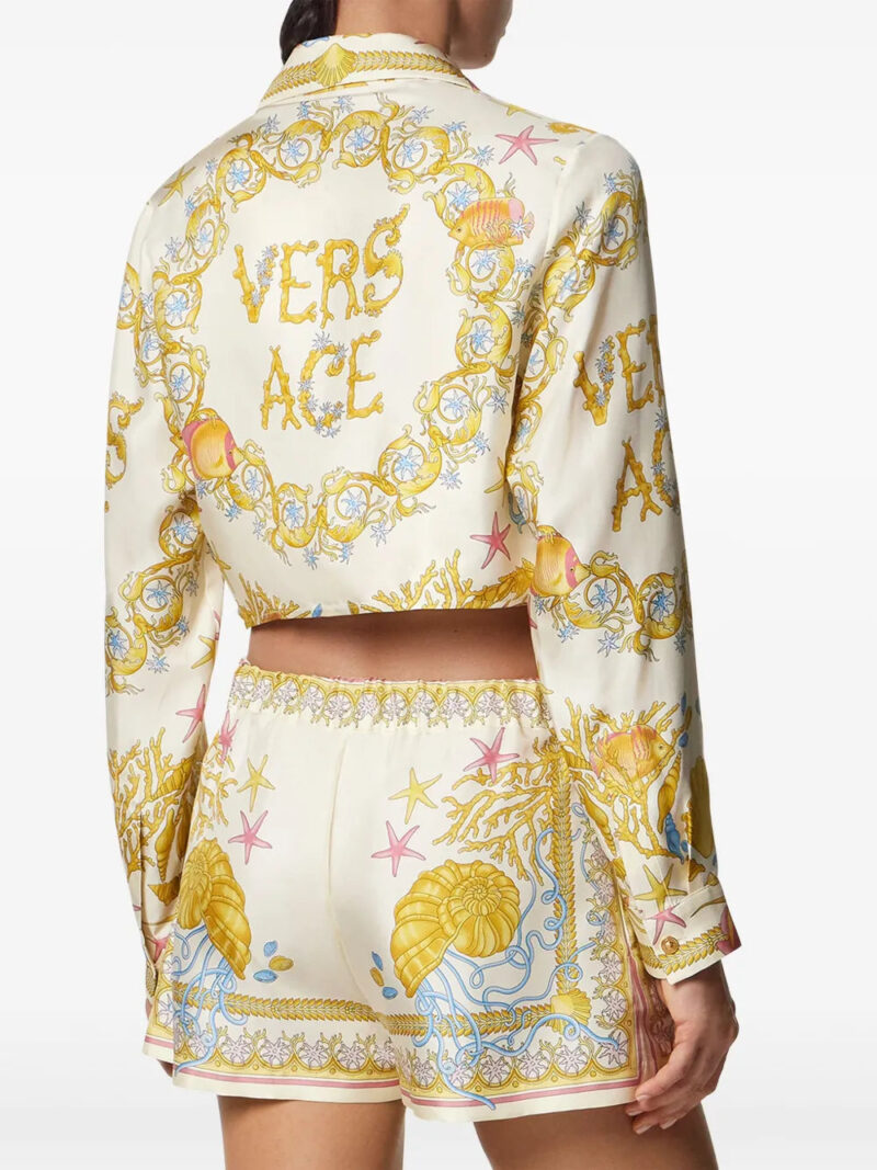 Versace Underwater Barocco knotted cropped shirt