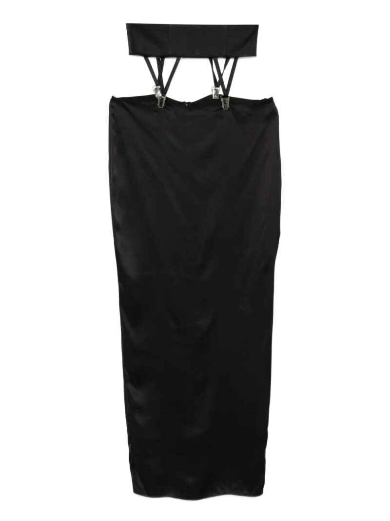 Vestiaire d'un Oiseau Libre  suspenders-detail silk midi skirt