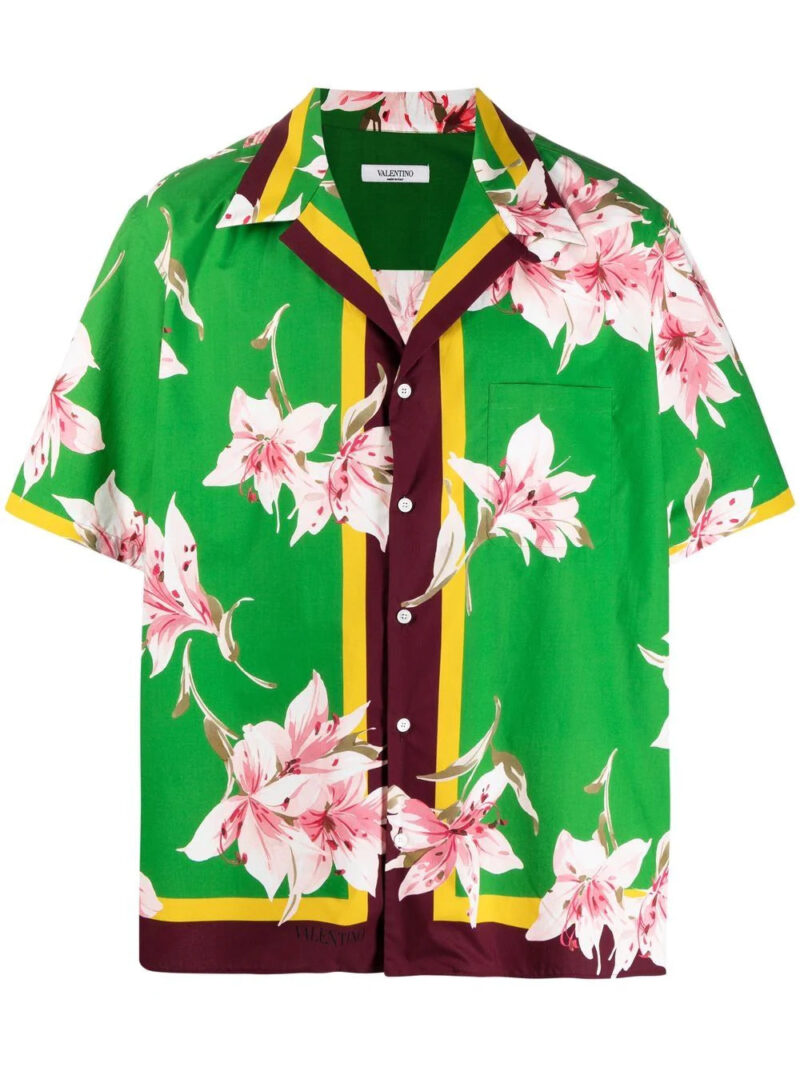 Valentino  lily print short-sleeve bowling shirt