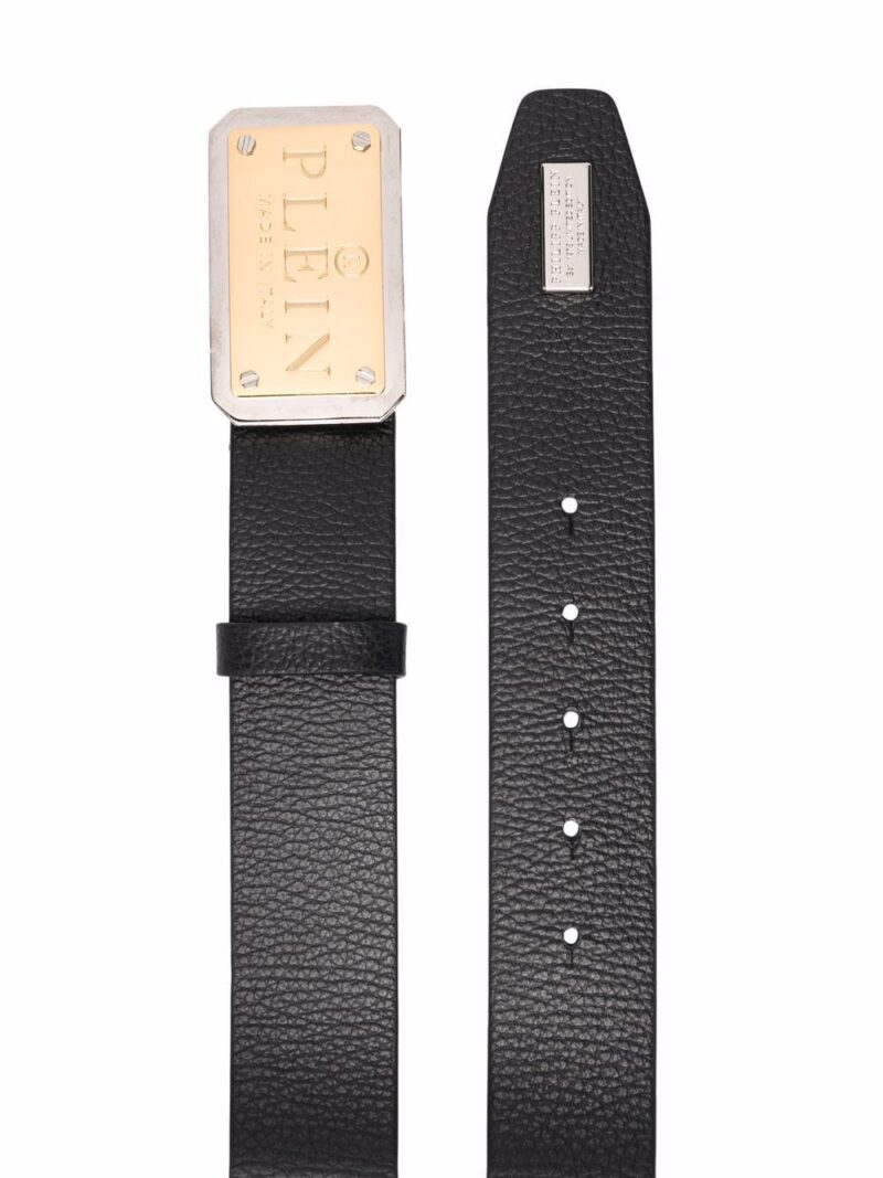 Phillip plein logo-plaque buckle leather belt