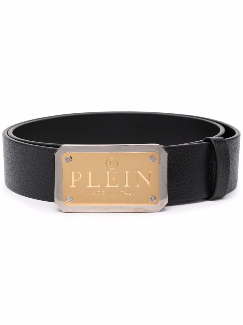 Phillip plein logo-plaque buckle leather belt
