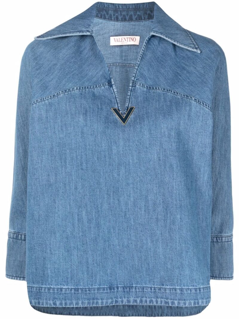 Valentino Garavani  spread-collar denim blouse