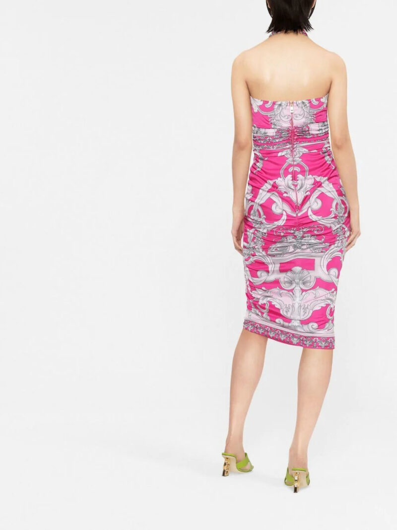 Versace  Silver Baroque-print halterneck midi dress