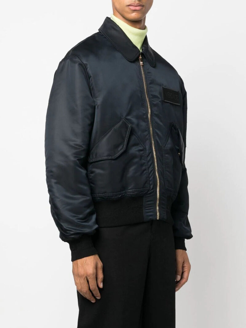 Versace  logo-patch padded bomber jacket