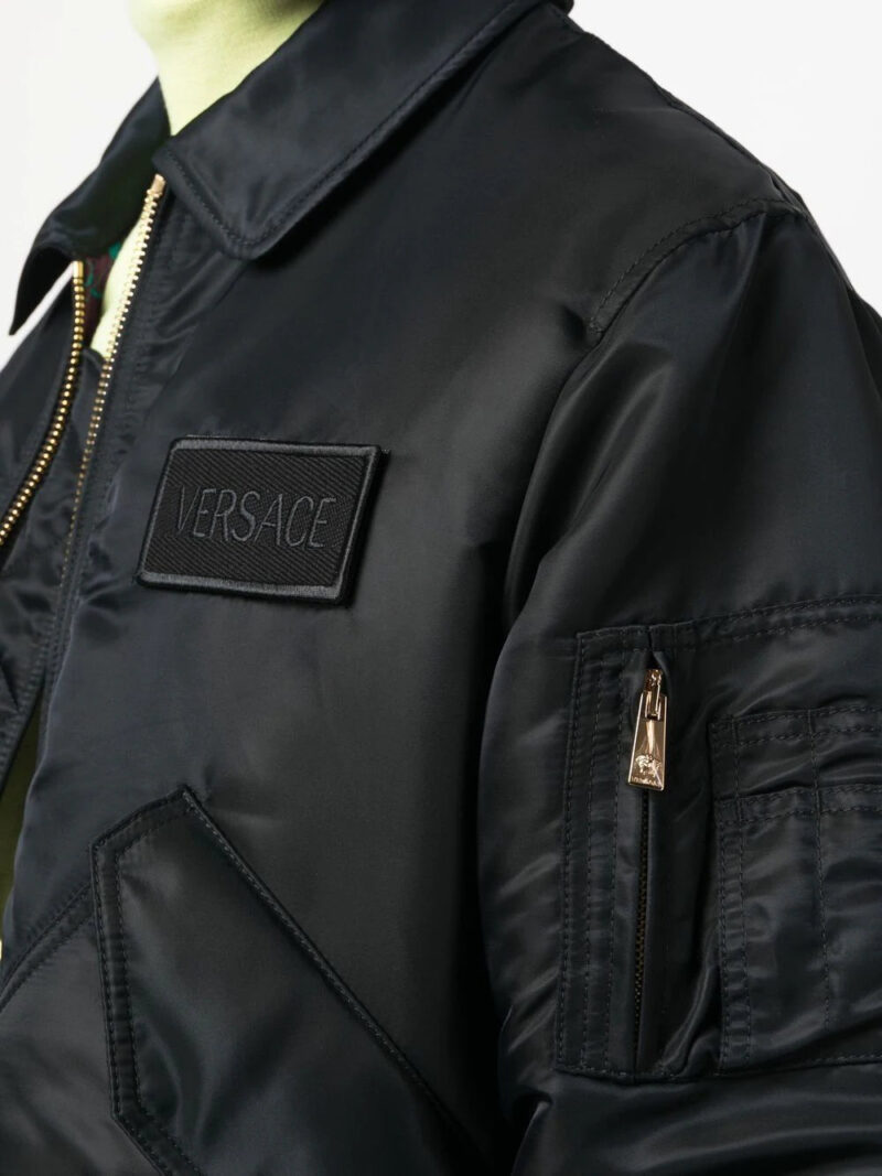 Versace  logo-patch padded bomber jacket
