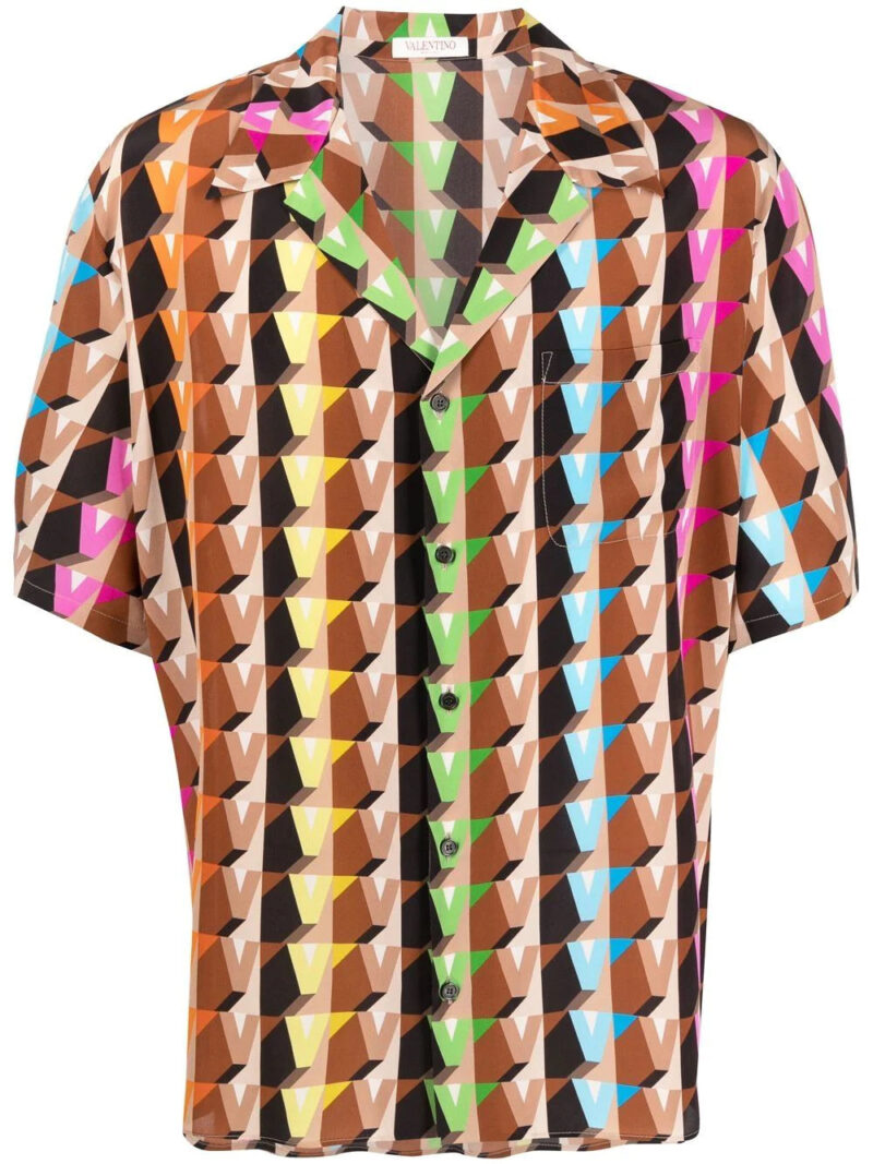 Valentino  geometric-monogram print silk shirt