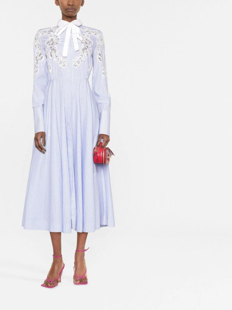 Valentino Garavani lace-panel striped shirt dress