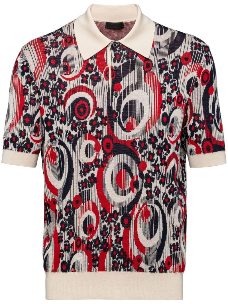 Prada abstract-jacquard polo shirt