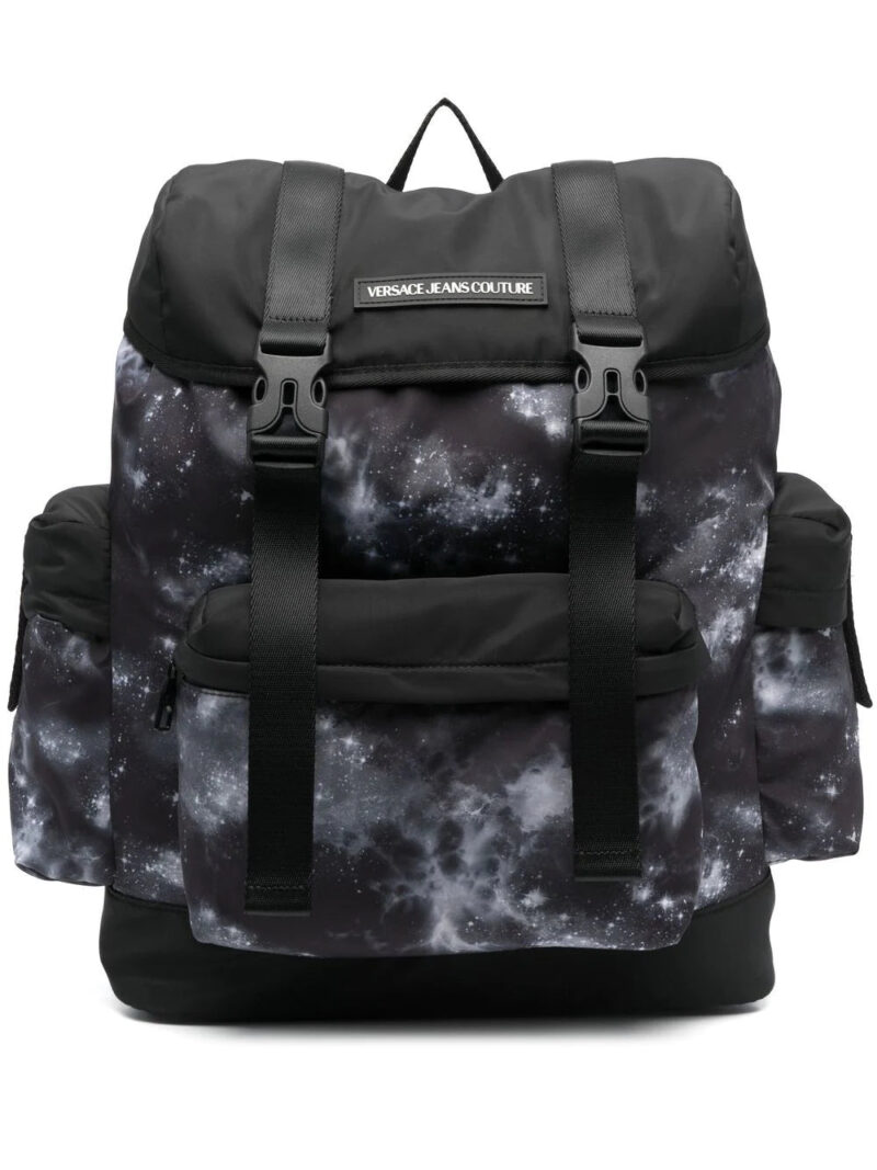 Versace logo-patch space-print backpack