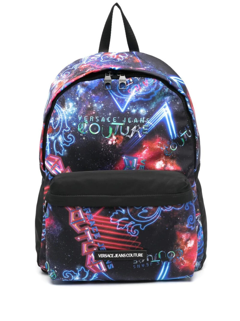 Versace logo-patch space-print backpack