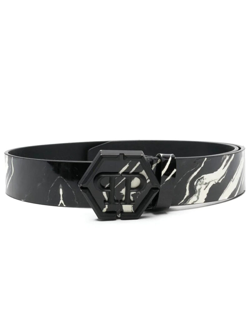 Phillip plein marble-print leather belt