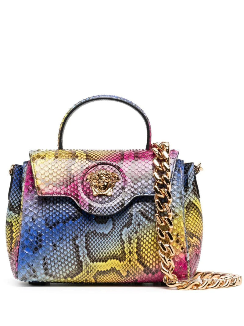 Versace Medusa-plaque snakeskin shoulder bag