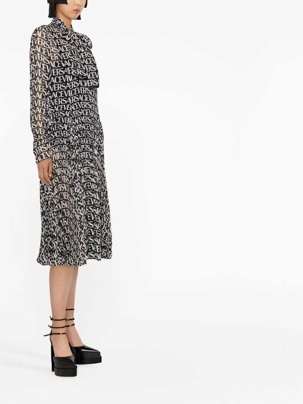 Versace logo-print silk shirtdress - Image 3