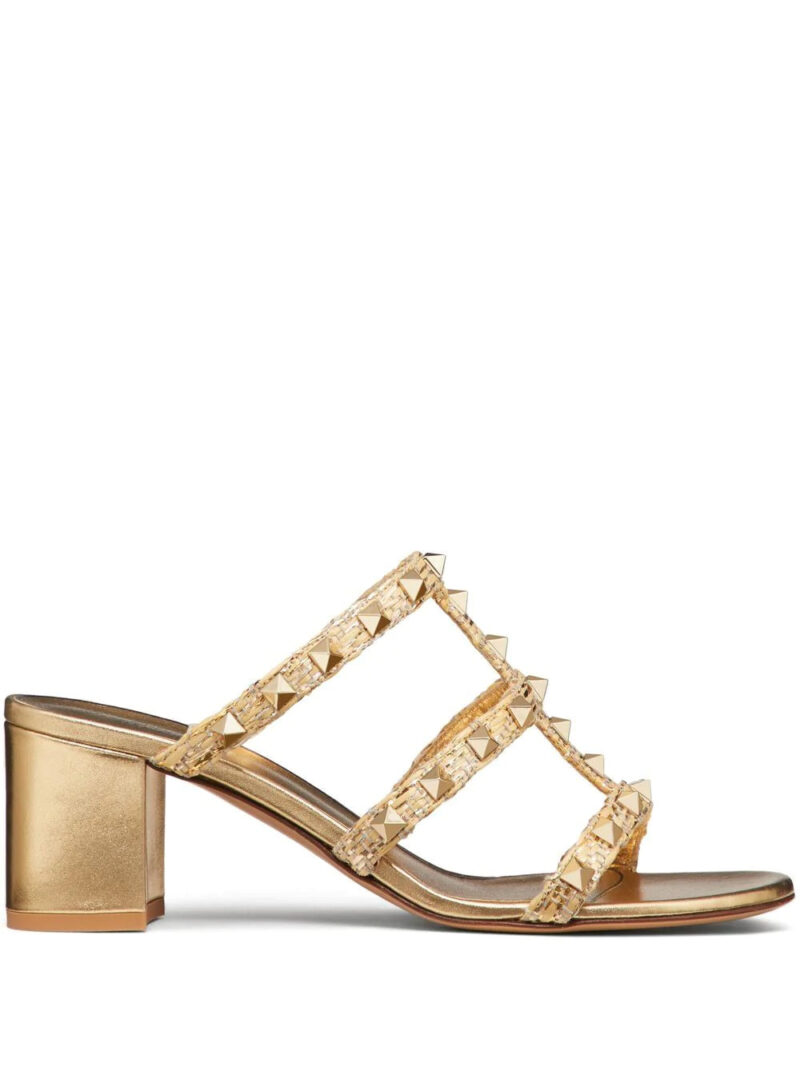 Valentino Garavani  Rockstud raffia 60mm slide sandals