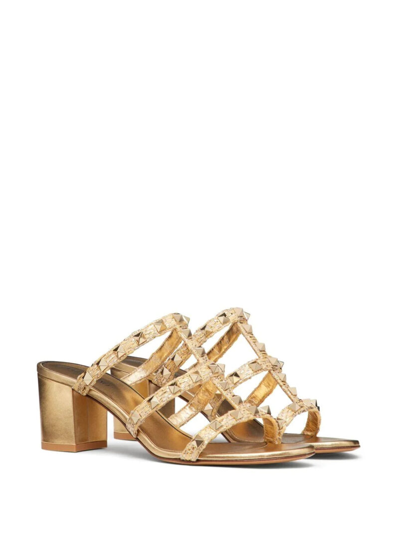 Valentino Garavani Rockstud raffia 60mm slide sandals