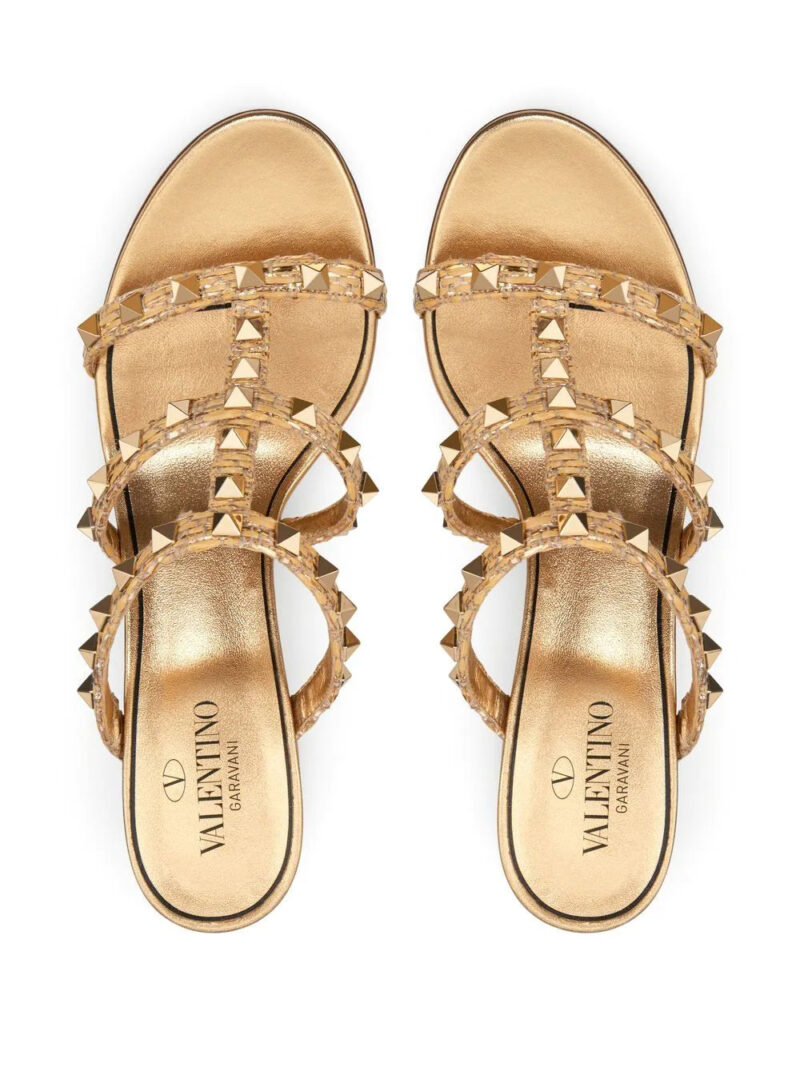 Valentino Garavani Rockstud raffia 60mm slide sandals