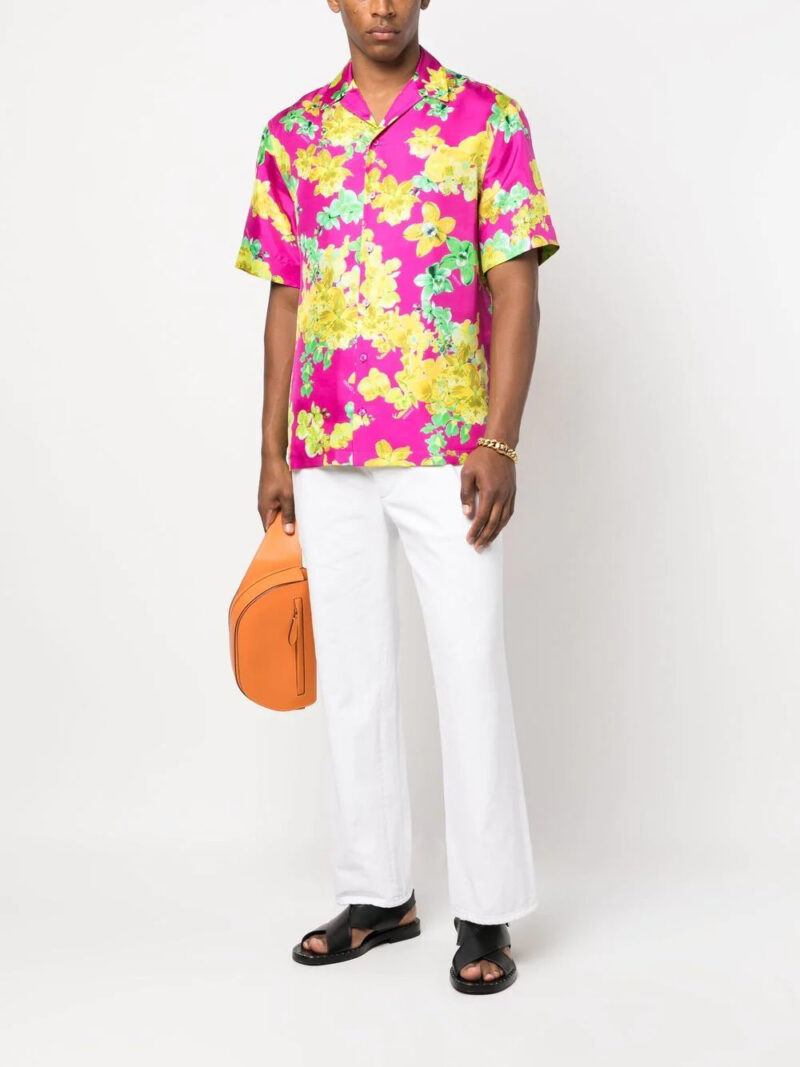Versace  orchid-print short-sleeve silk shirt