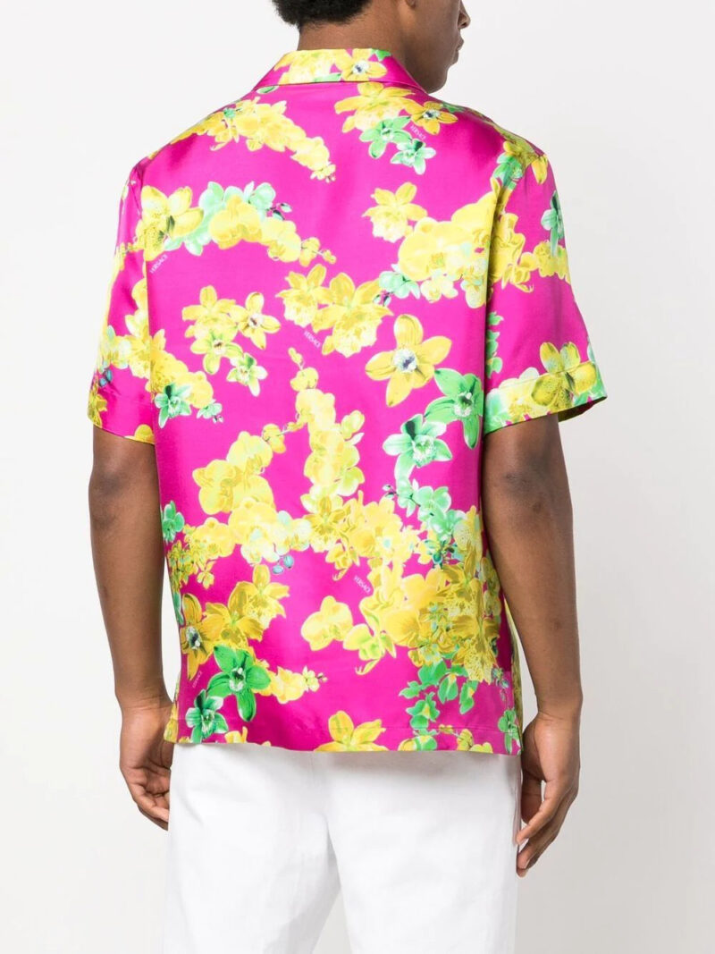 Versace  orchid-print short-sleeve silk shirt