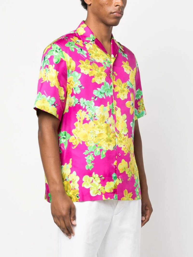 Versace  orchid-print short-sleeve silk shirt
