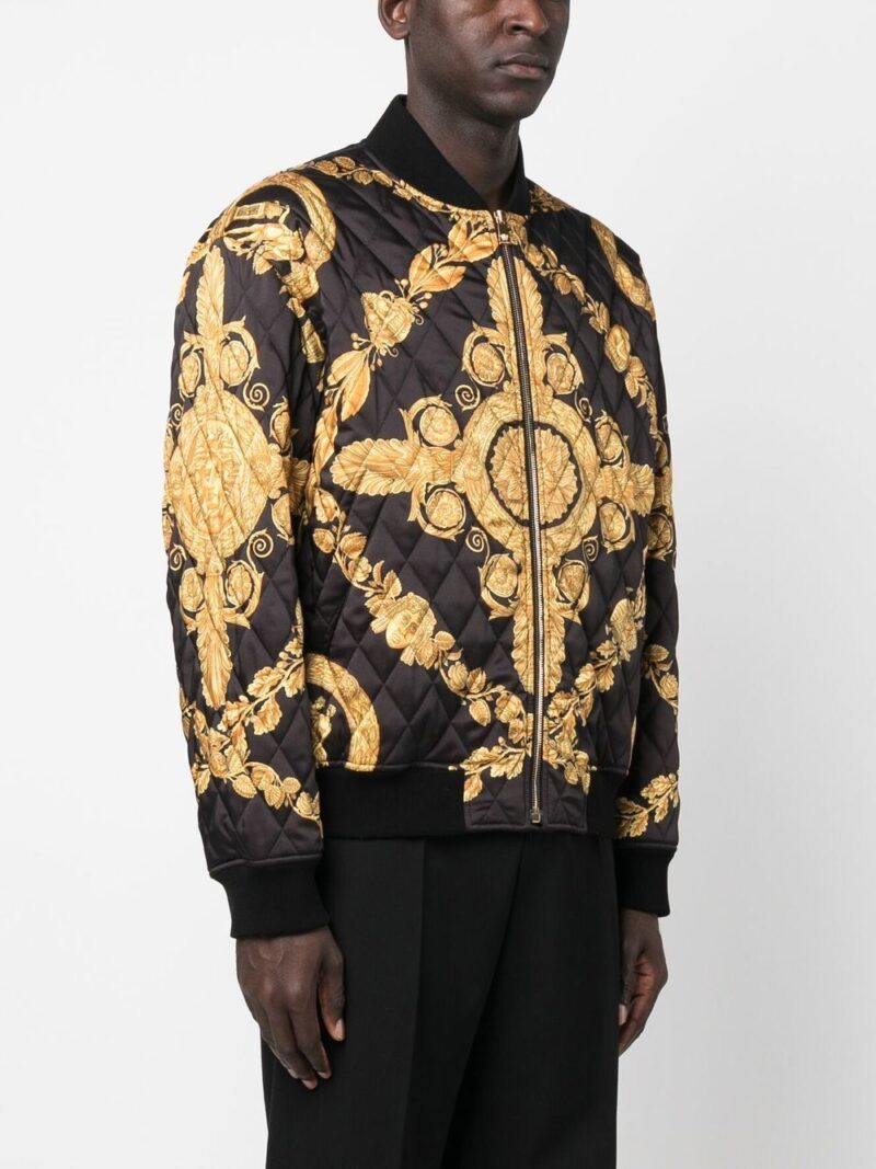 Versace Maschera Baroque-print quilted bomber jacket