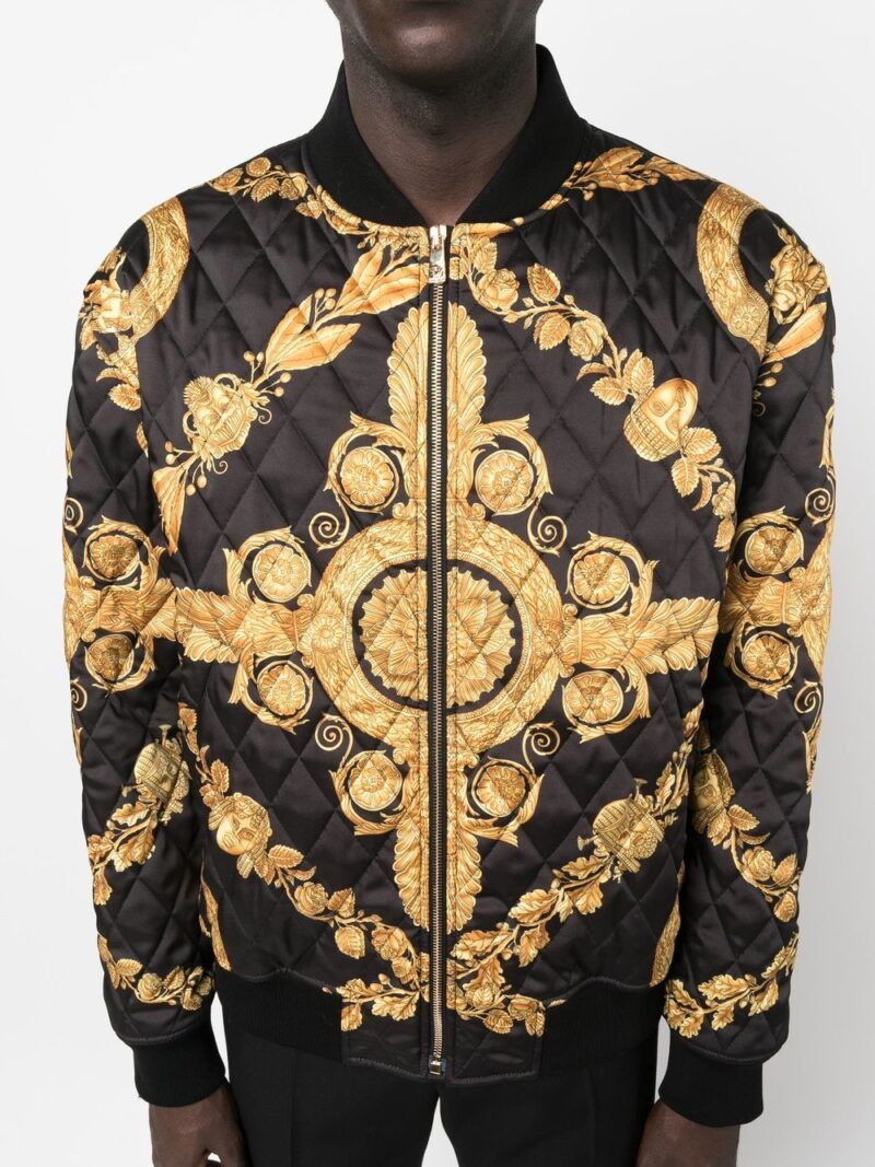 Versace Maschera Baroque-print quilted bomber jacket