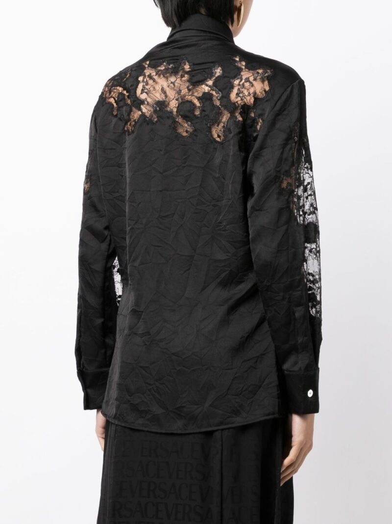Versace sheer-lace crinkled satin shirt