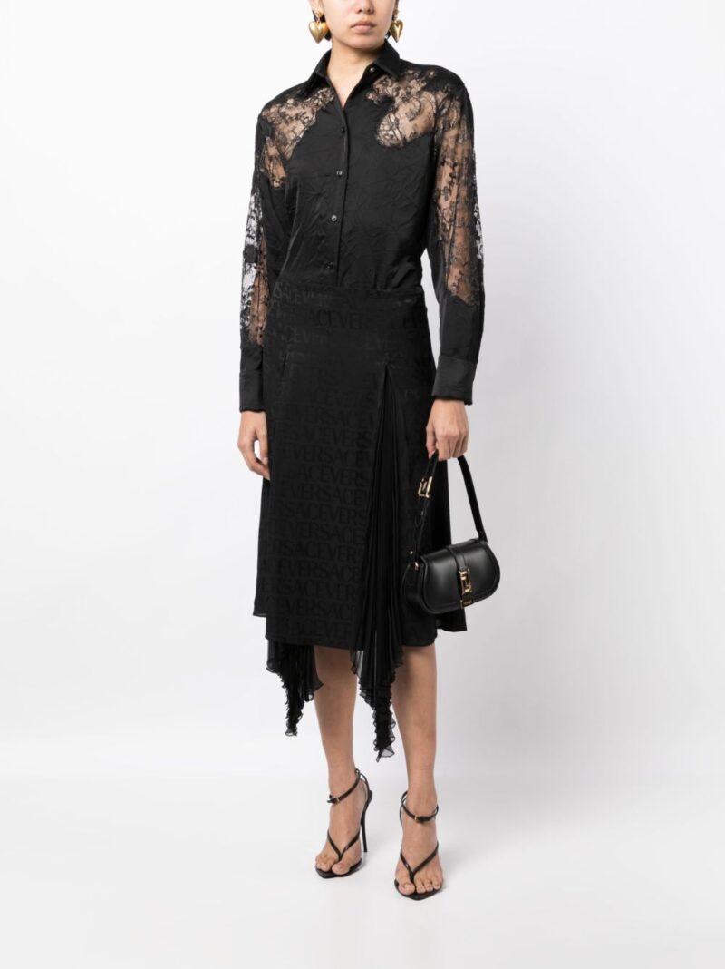 Versace sheer-lace crinkled satin shirt