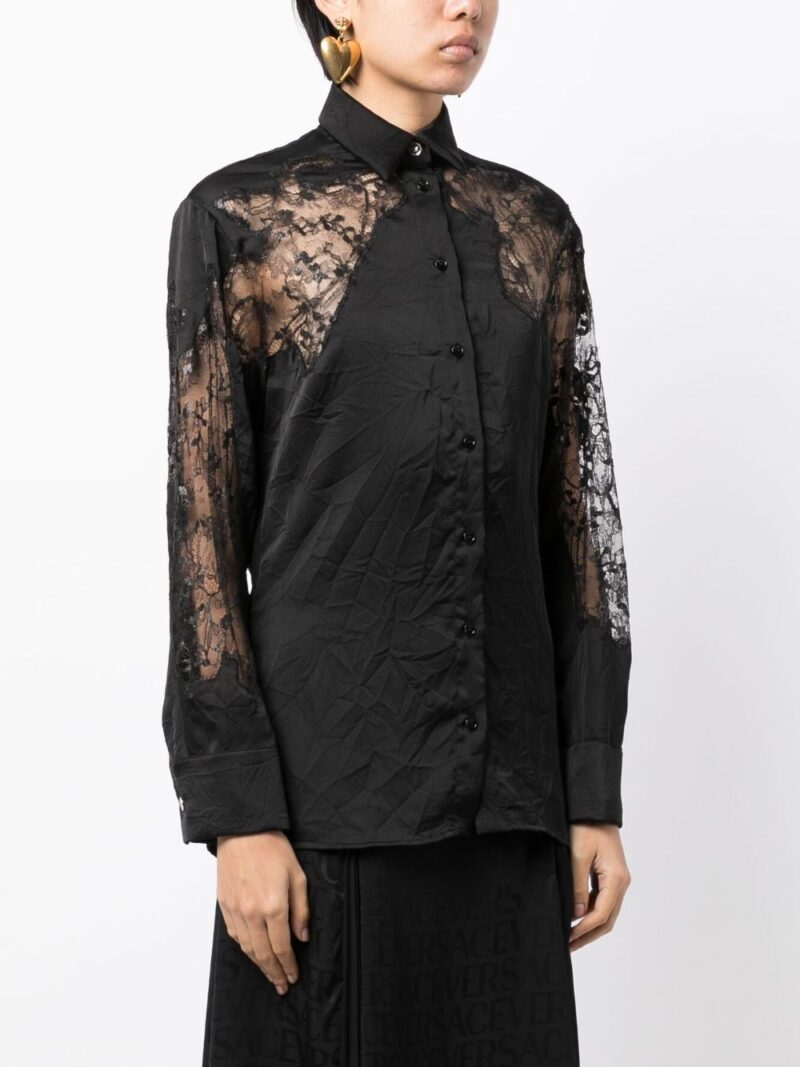 Versace sheer-lace crinkled satin shirt