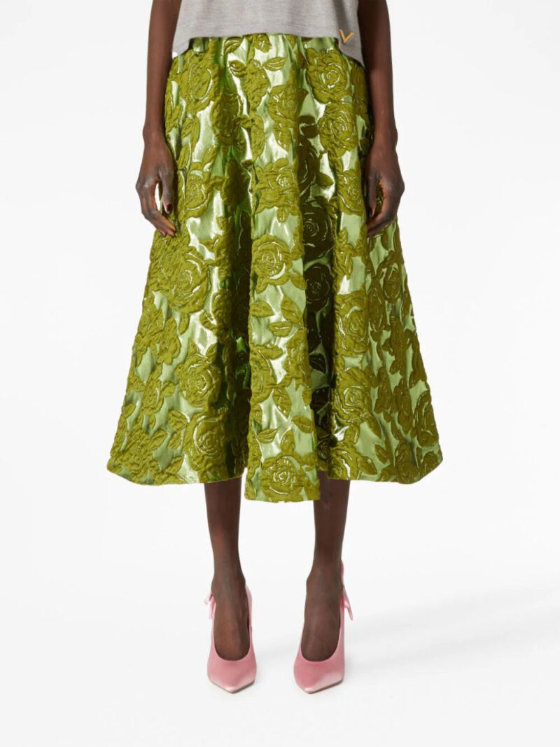 Valentino Garavani Rose moiré brocade midi skirt