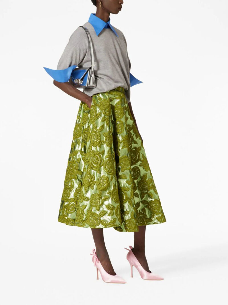Valentino Garavani Rose moiré brocade midi skirt
