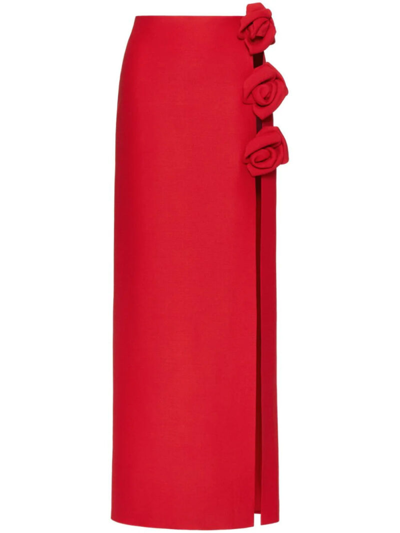 Valentino Garavani  Crepe Couture floral-appliqué midi skirt