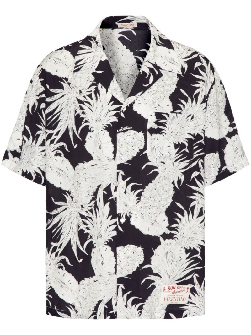 Valentino Garavani Pineapple-print silk bowling shirt