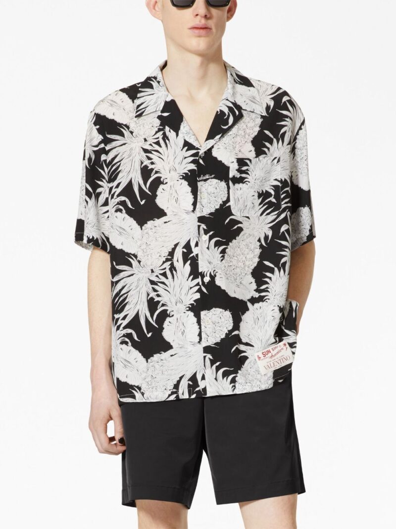 Valentino Garavani Pineapple-print silk bowling shirt