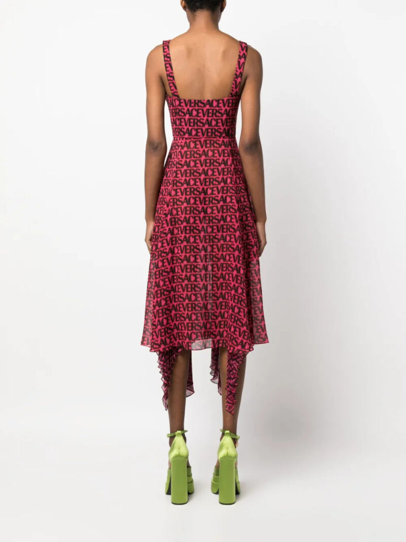 Versace  logo-print asymmetric-hem silk dress