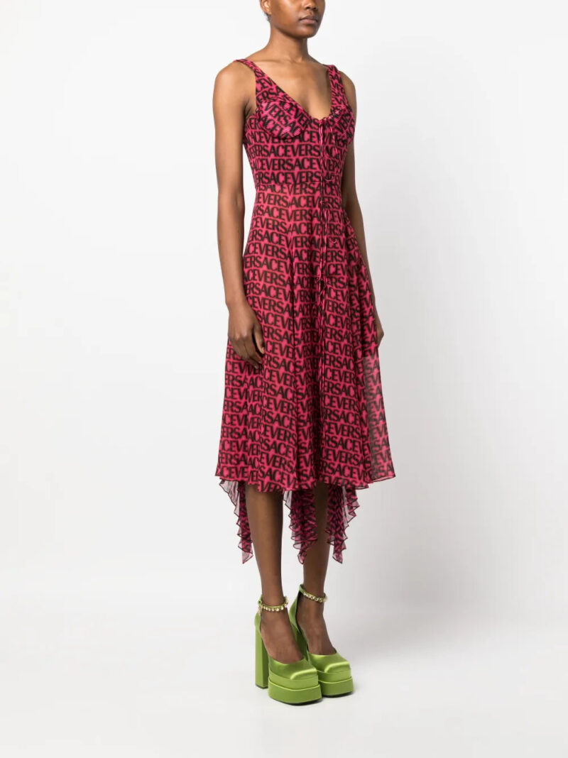 Versace  logo-print asymmetric-hem silk dress
