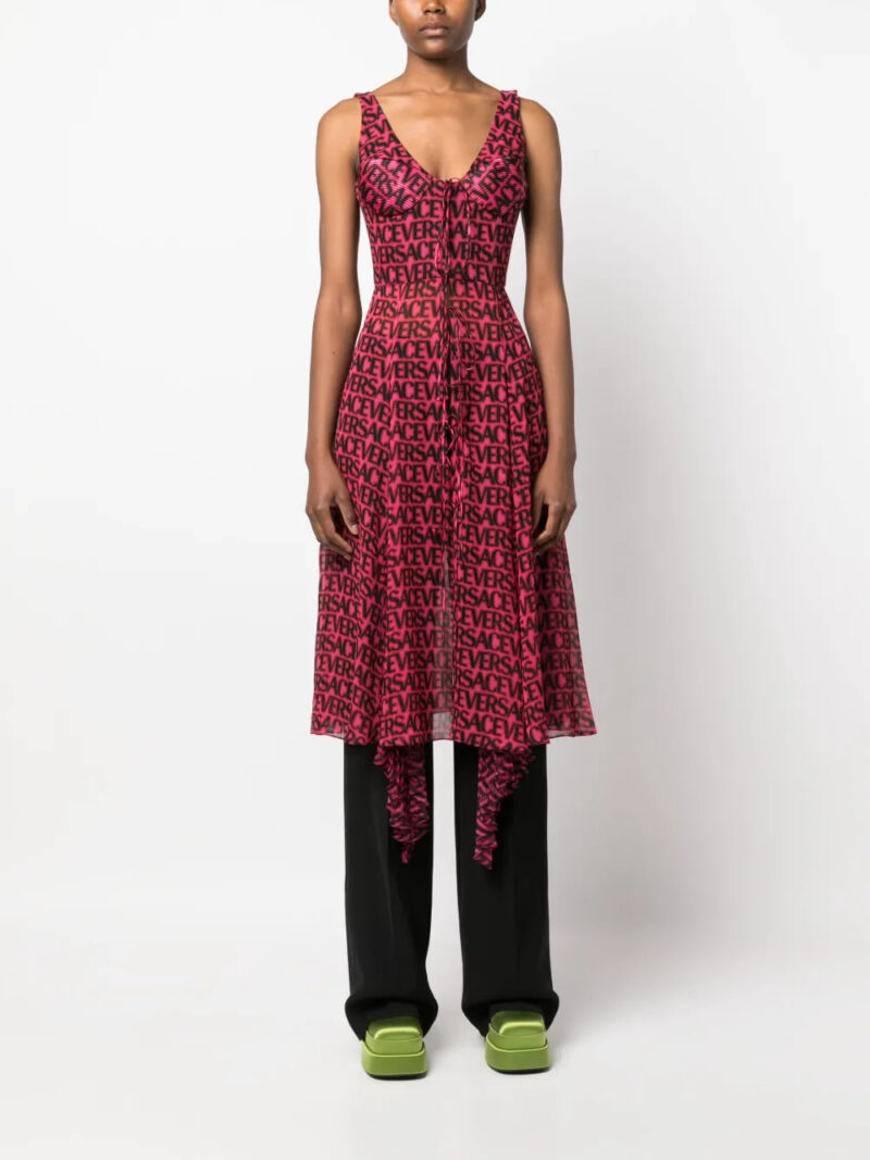 Versace  logo-print asymmetric-hem silk dress