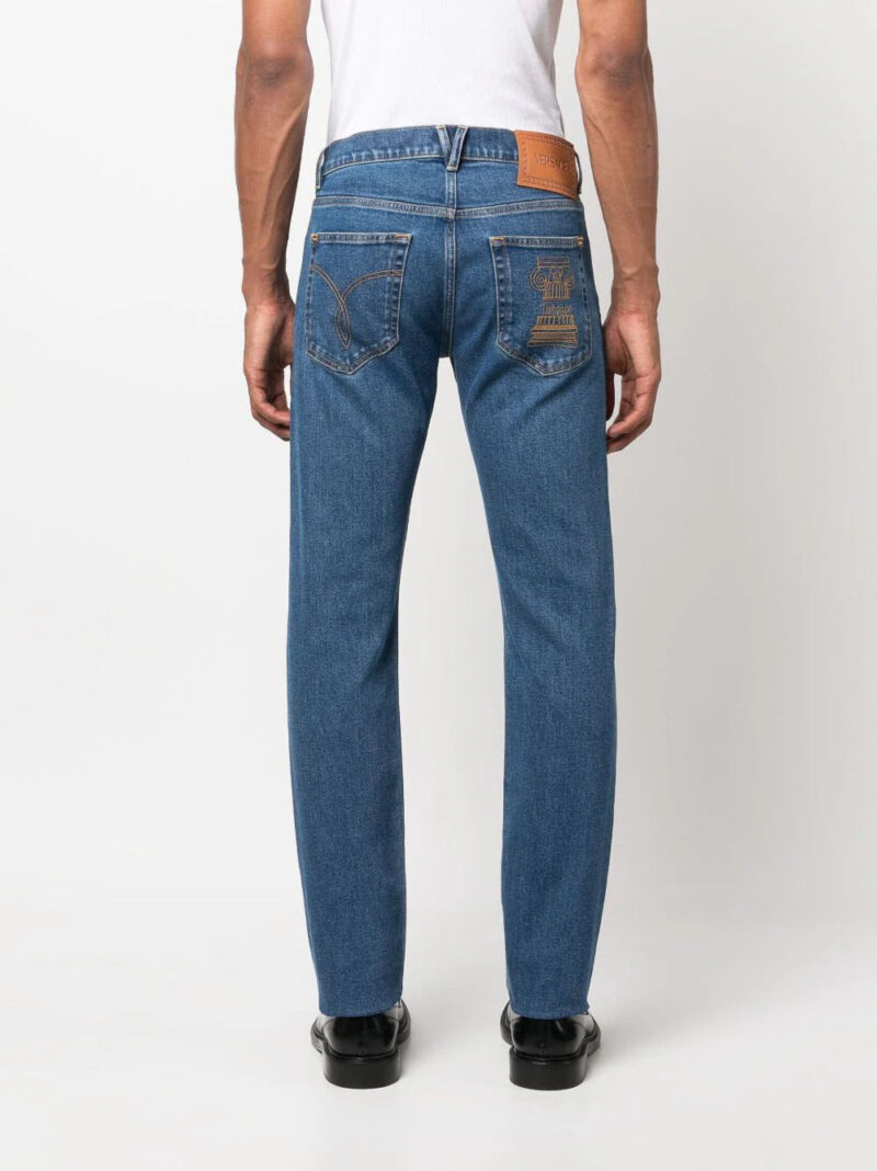 Versace logo-embroidered slim-fit jeans