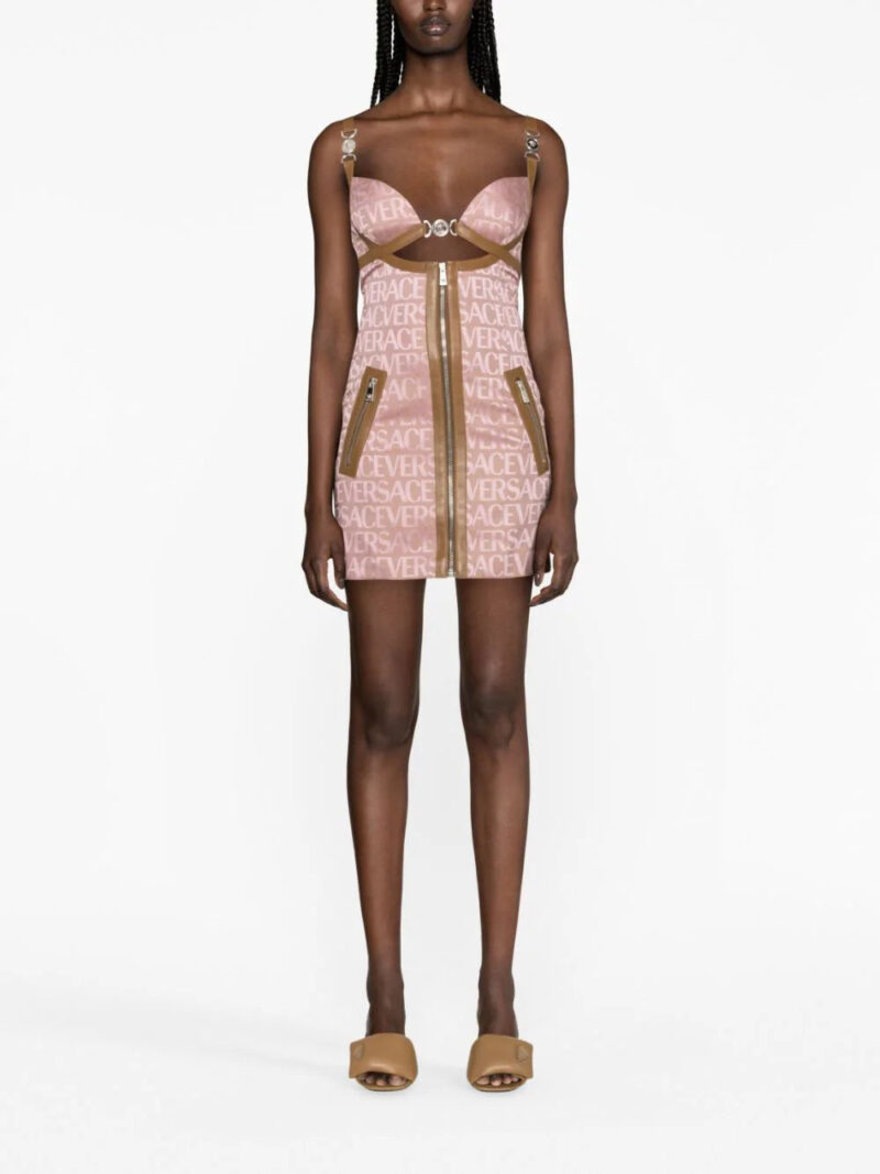 Versace logo-jacquard cut-out minidress