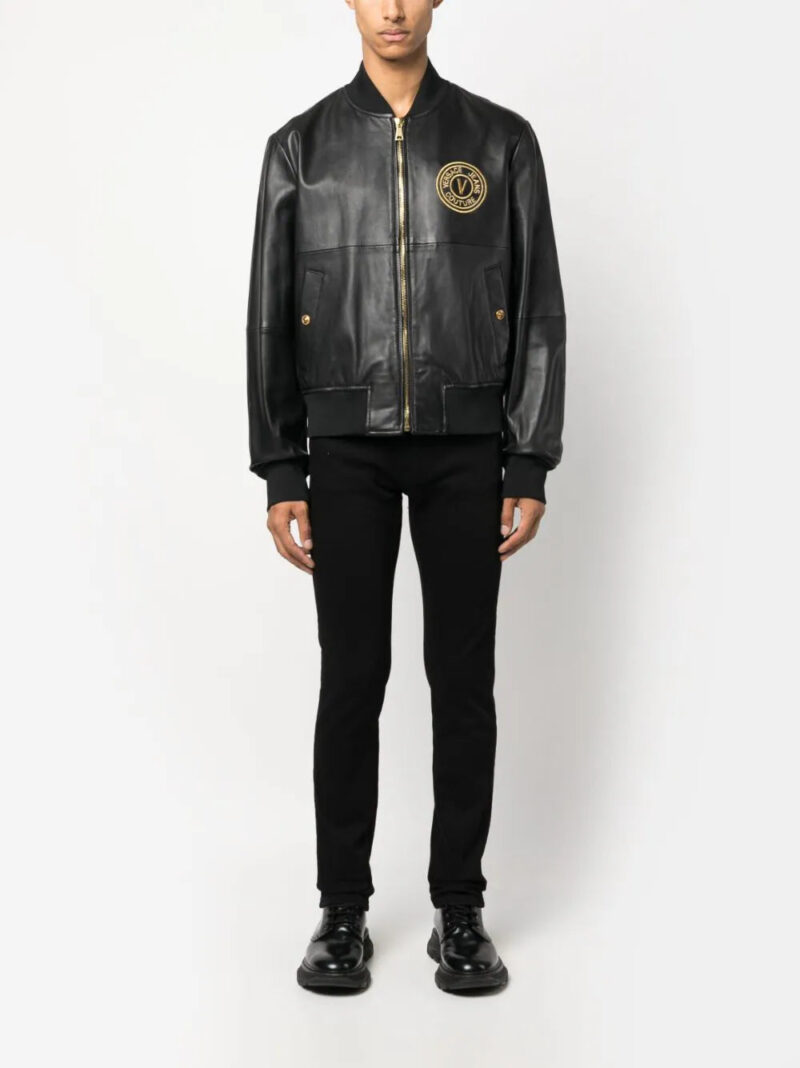 Versace Jeans Couture  logo-embroidered leather jacket